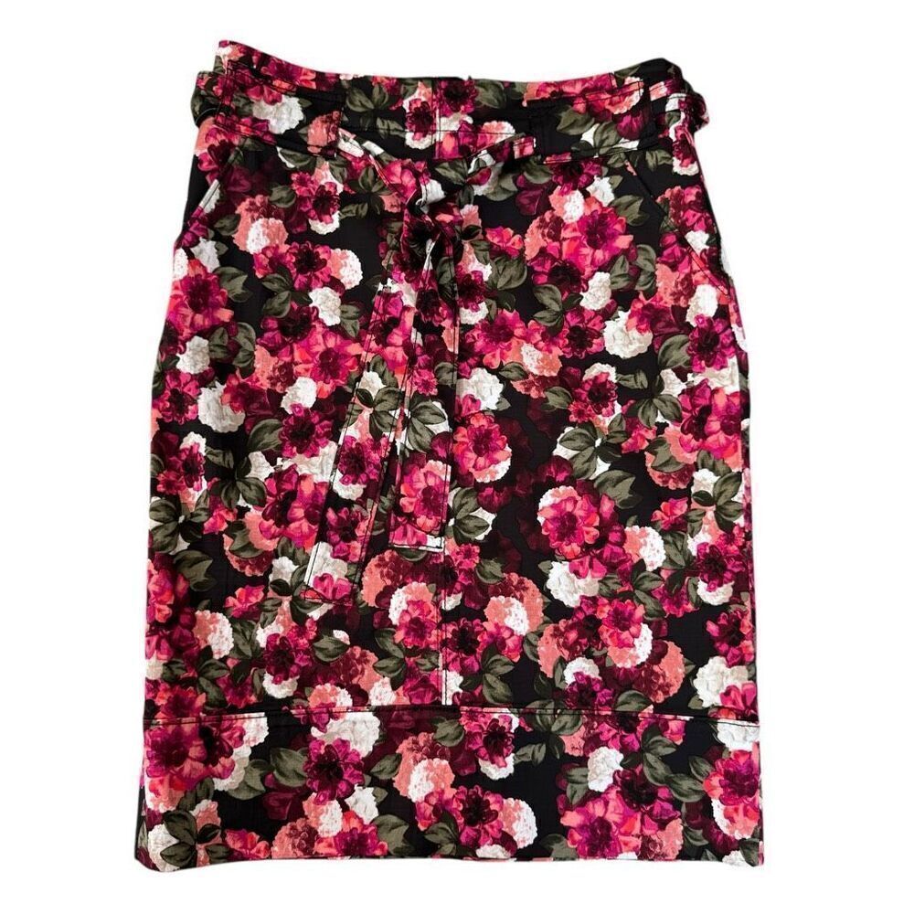 Banana Republic Womens Skirt 4 Floral Black Pink Straight Pencil Knee Length NWT